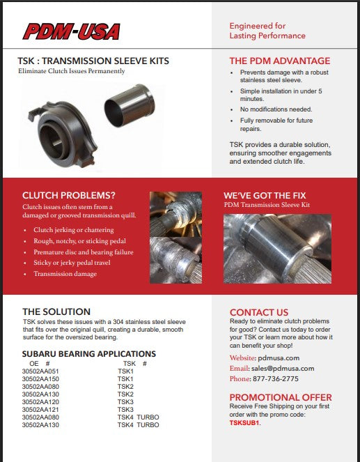 PDM (TSK) Transmission Sleeve Kit  - Subaru / Toyota